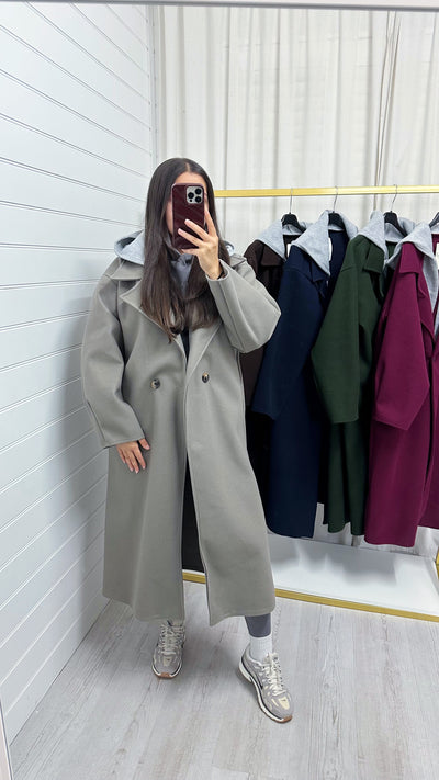 Oversized Woollen Hooded Mac - MOCHA