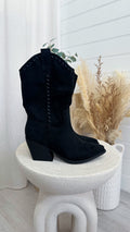 Knee-High Western Heeled Boots - BLACK