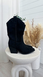 Knee-High Western Heeled Boots - BLACK