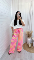 Neon Lightweight Stripe Trousers - PINK/ORANGE