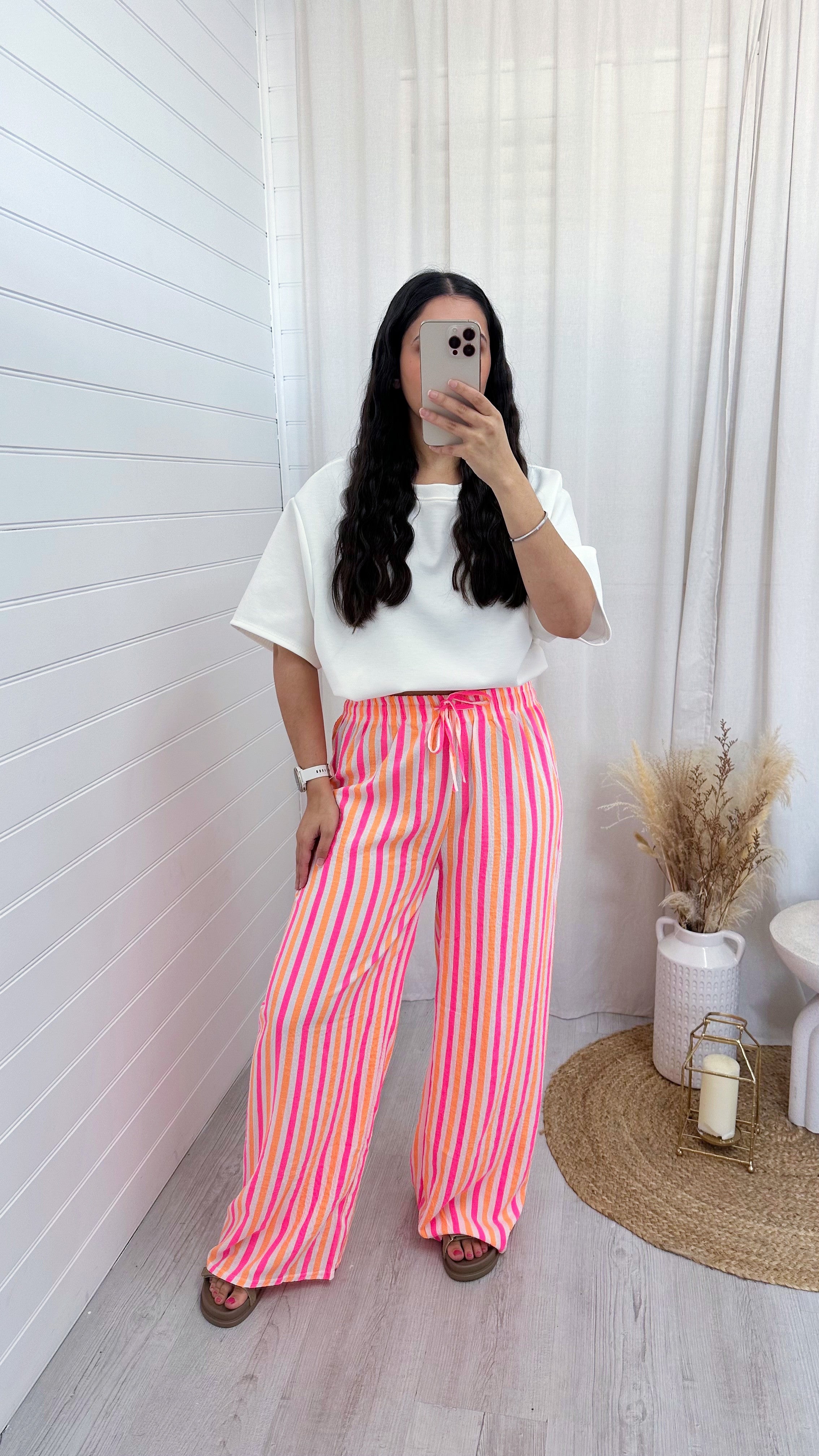 Neon Lightweight Stripe Trousers - PINK/ORANGE