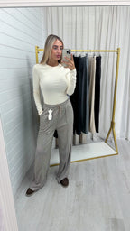 Textured Wide Leg Trousers - MOCHA