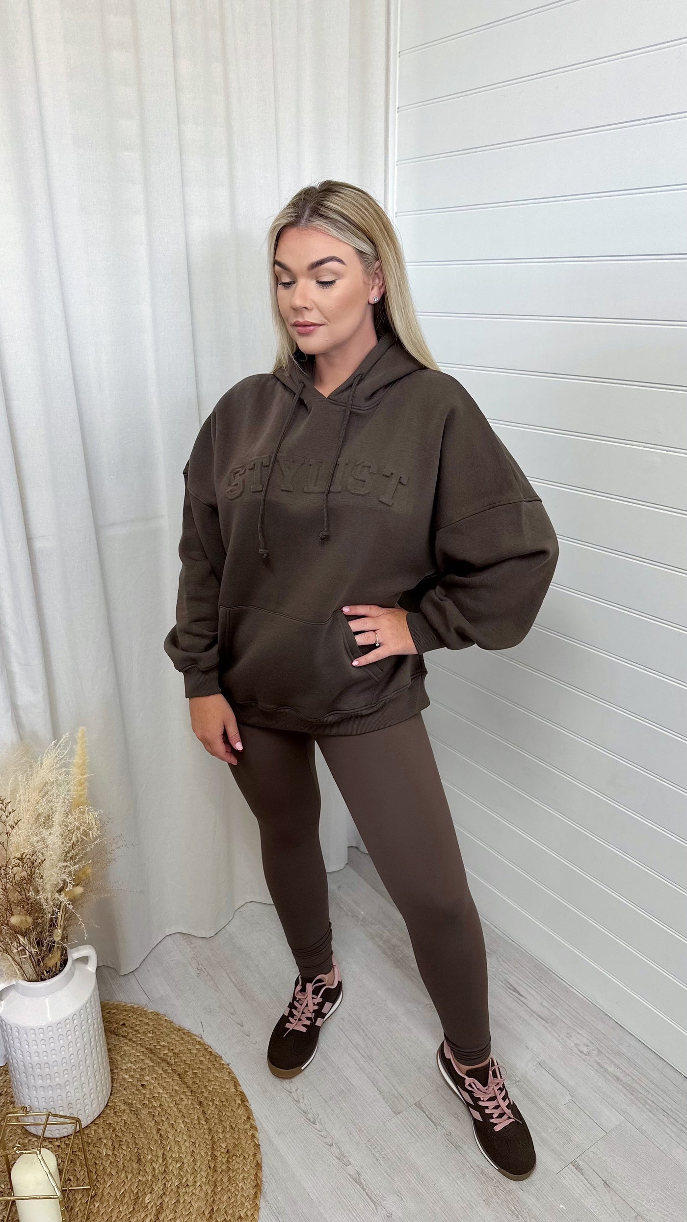 Embossed Stylist Oversized Hoodie - BROWN