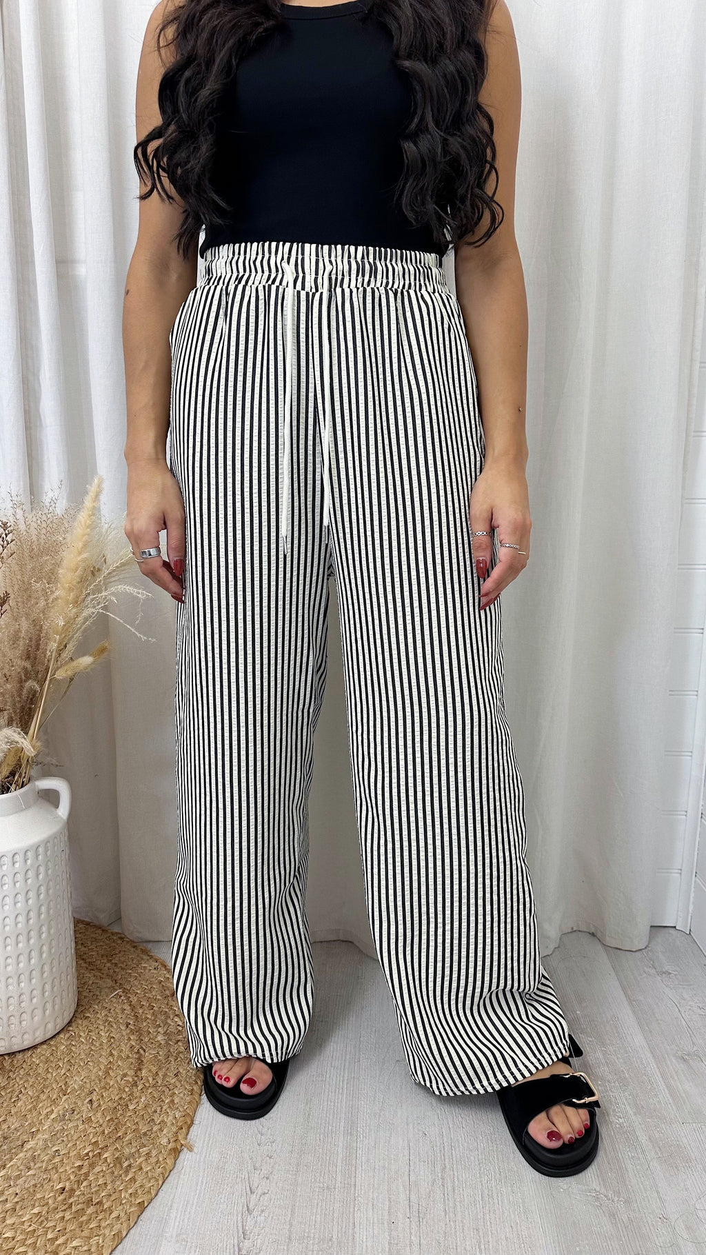 Relaxed Pinstripe Trousers - BLACK
