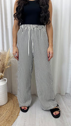 Relaxed Pinstripe Trousers - BLACK