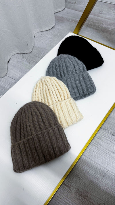 Cable Knit Fleece Lined Hat - TAUPE