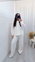 Chunky Stripe Sweatshirt and Joggers Tracksuit - WHITE