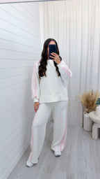 Chunky Stripe Sweatshirt and Joggers Tracksuit - WHITE
