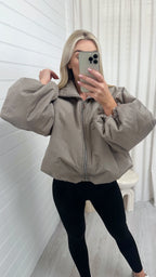Balloon Sleeve Puffer Jacket - TAUPE