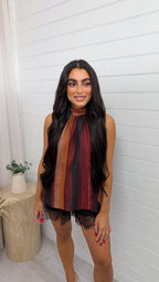 Satin Ombre Stripe Print High Neck Top
