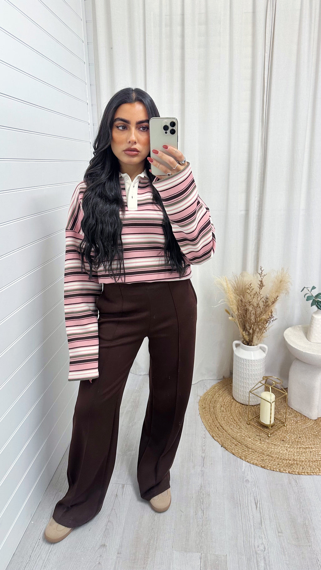 Seam Front Relaxed Trousers - BROWN