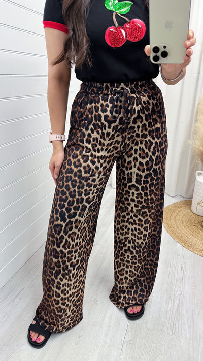 Straight Leg Stretchy Leopard Print Trousers