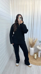 Chunky Knitted Quarter Zip Top and Trousers Co-Ord - BLACK