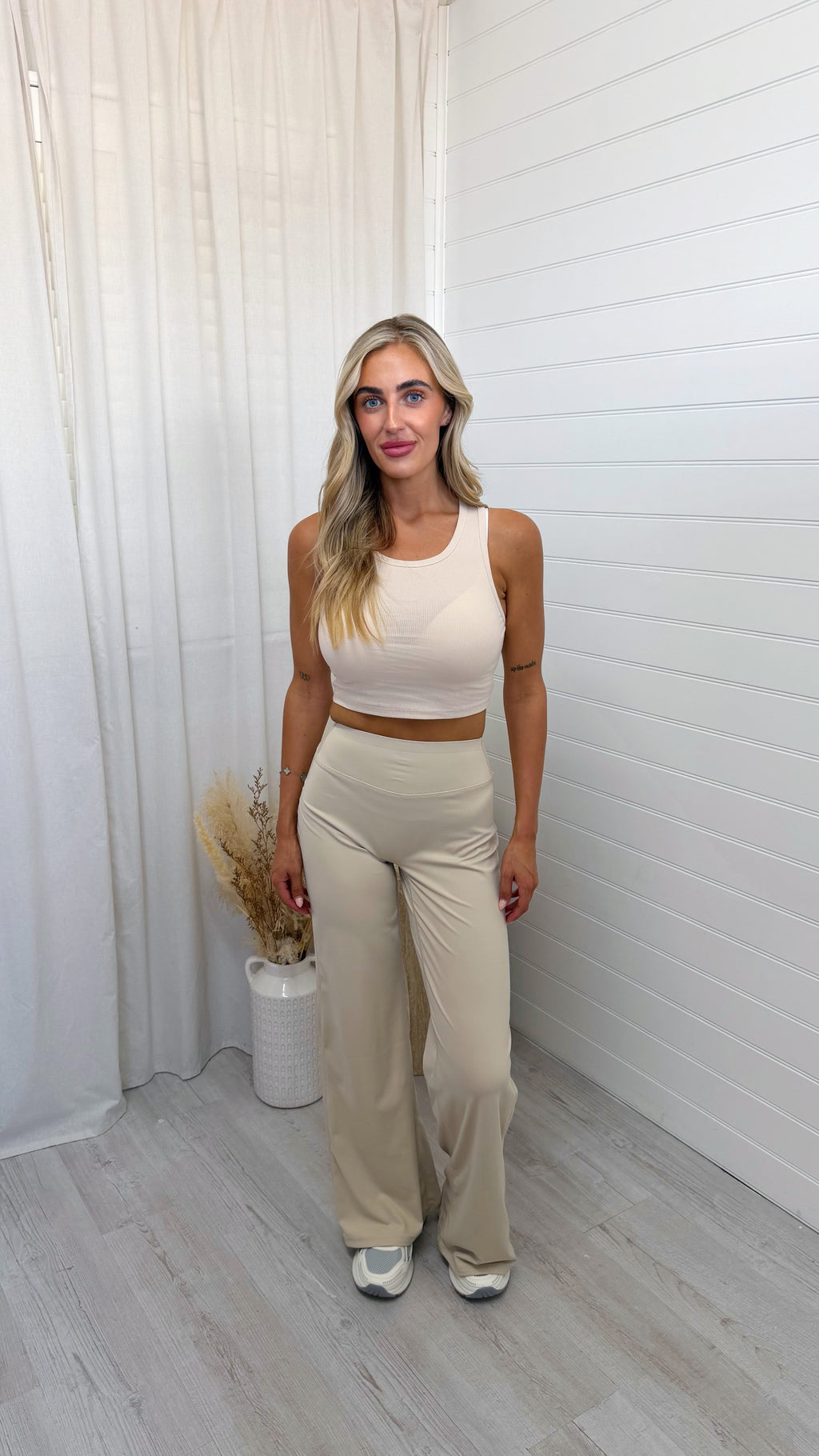 Wide Leg Sculpting Trousers - BEIGE