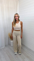 Wide Leg Sculpting Trousers - BEIGE