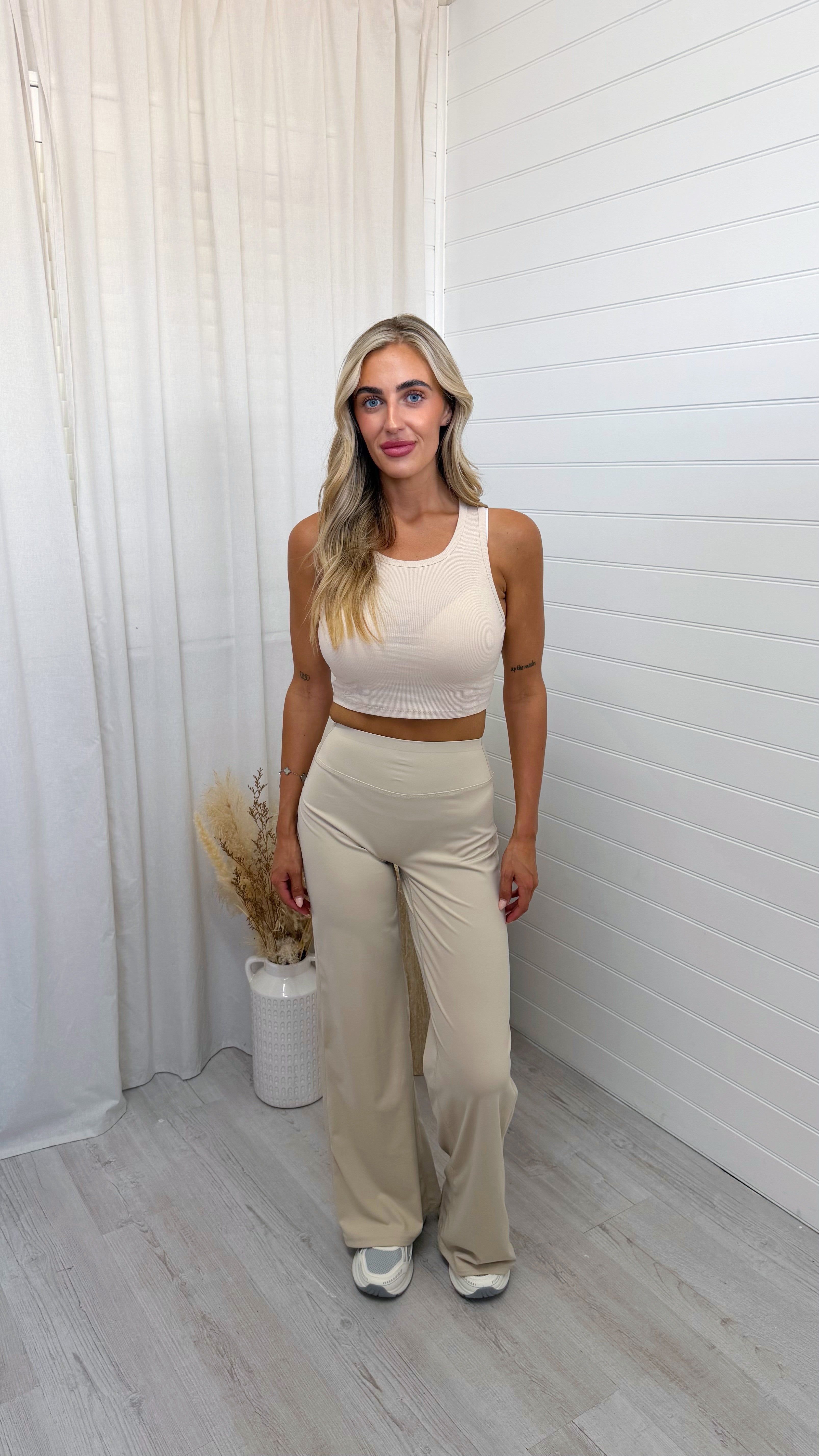 Wide Leg Sculpting Trousers - BEIGE