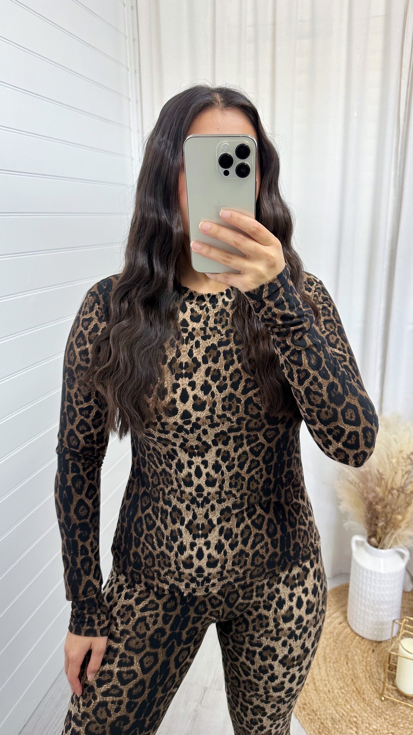 Leopard Print Long Sleeve Stretchy Top