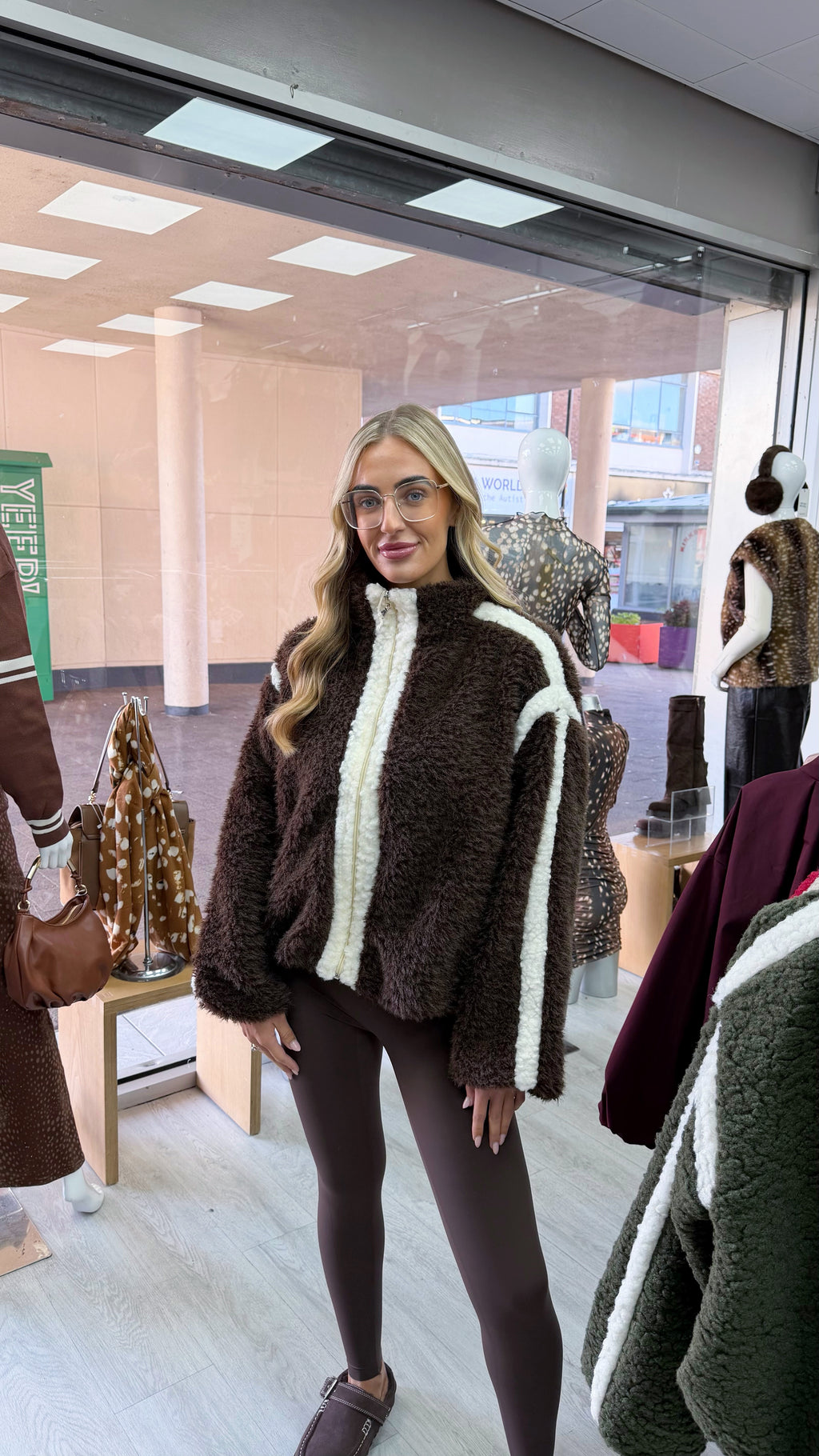 White Trim Fleece Jacket - BROWN