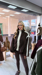 White Trim Fleece Jacket - BROWN