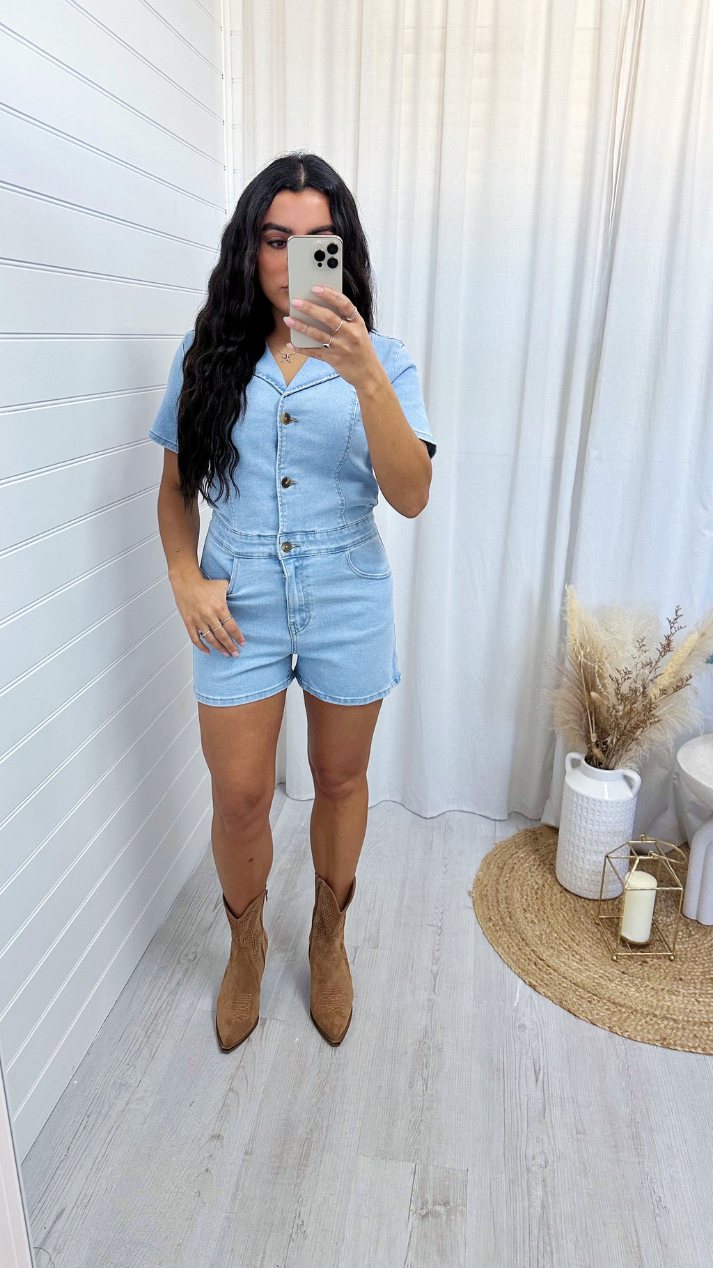 Denim Button Down Playsuit - LIGHT DENIM