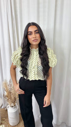 Frilly Sheer Polka Blouse - LEMON