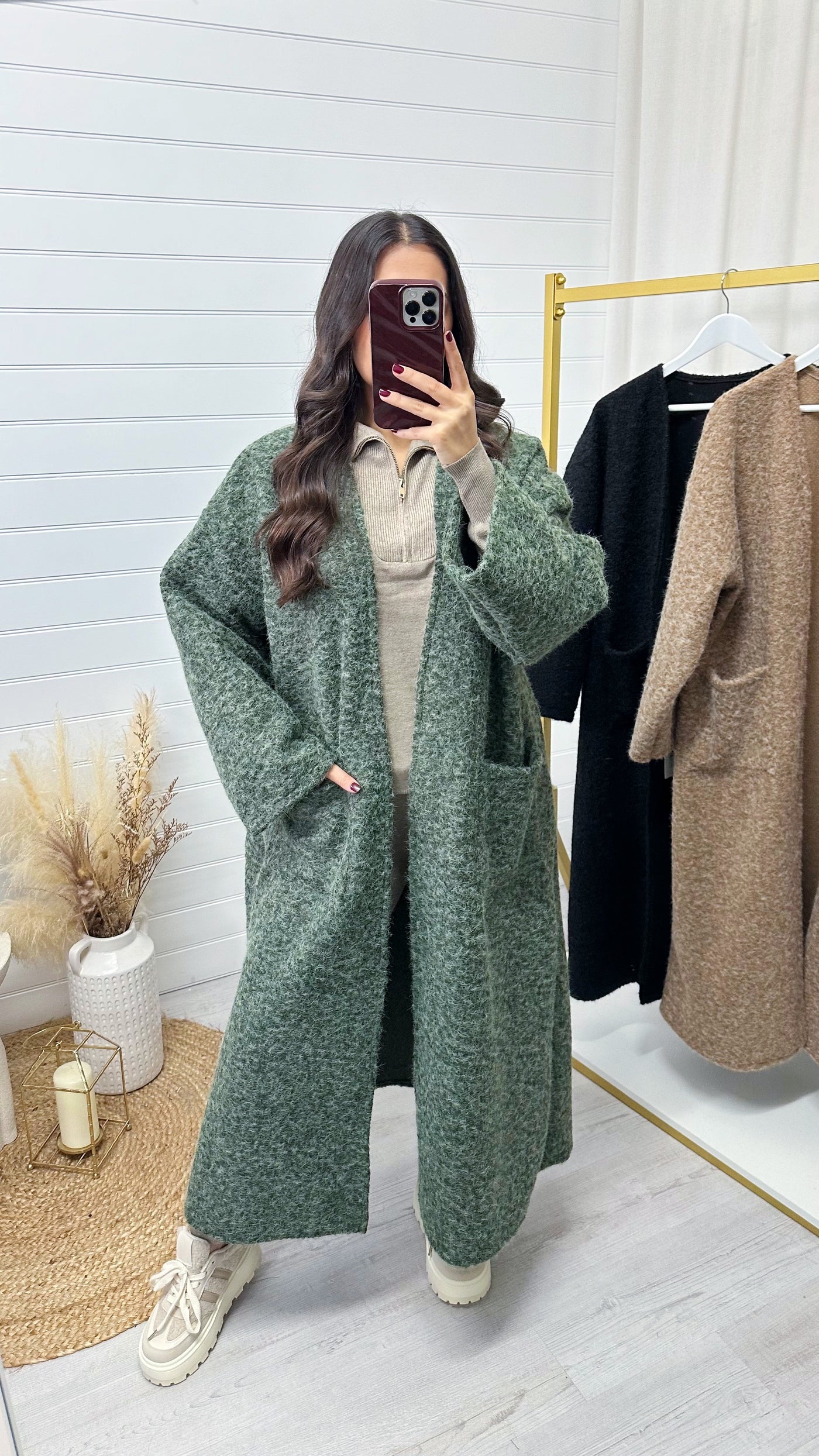 Oversized Long Line Wool Over Coat - KHAKI