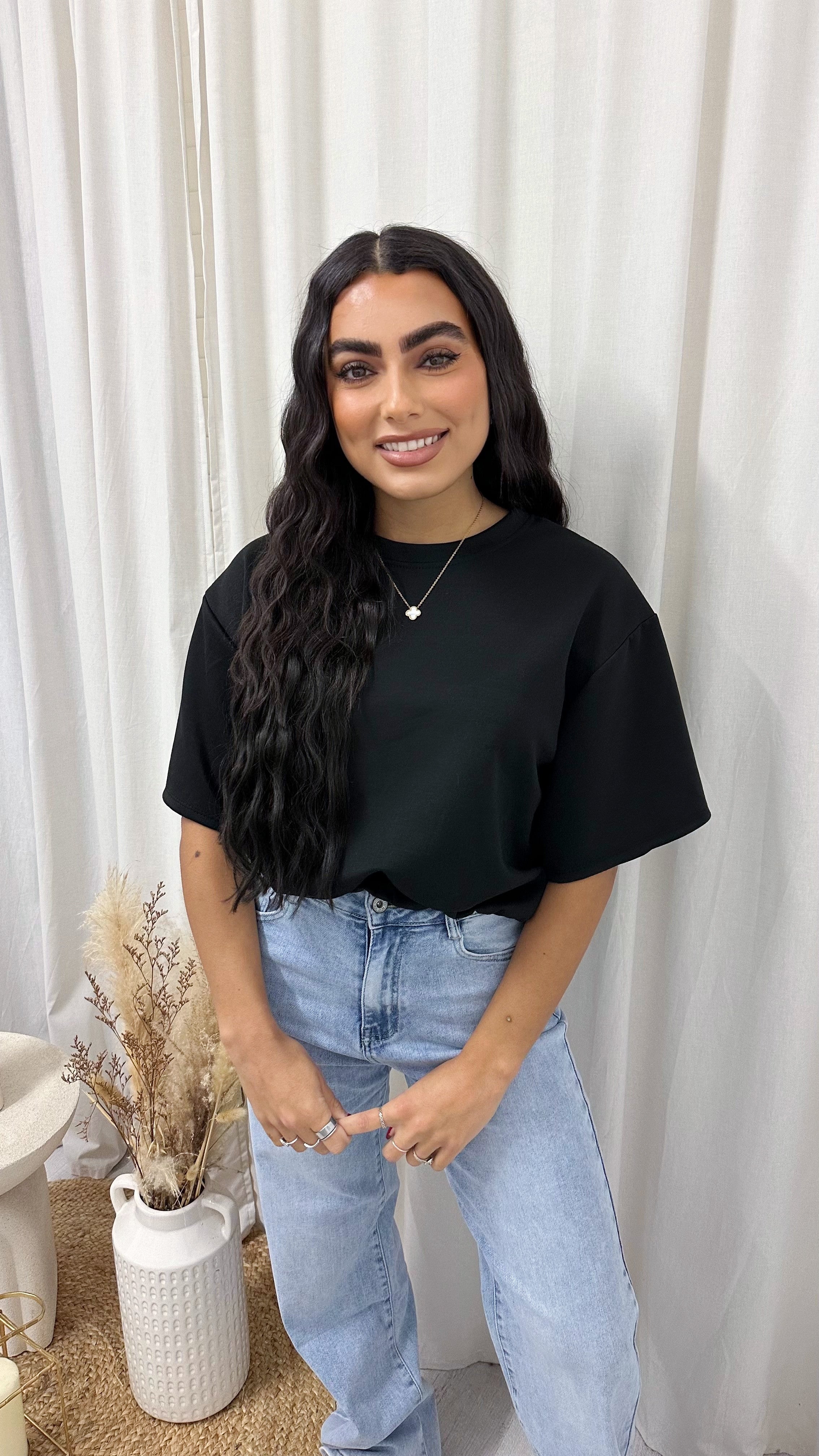 Short Sleeve Gathered Crop T-Shirt - BLACK