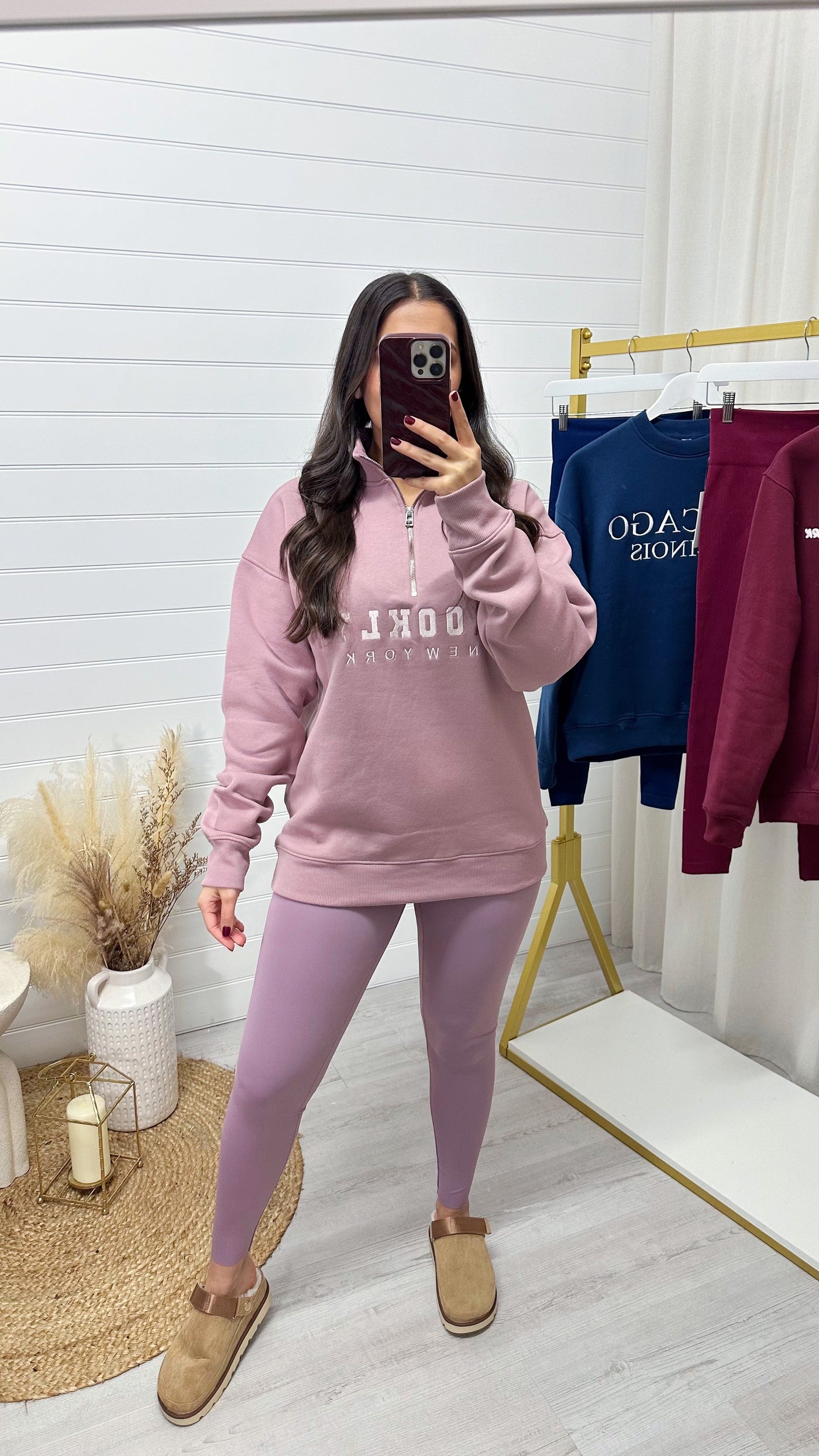 Brooklyn Half Zip Sweatshirt - MAUVE