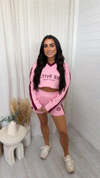 Racer Graphic Crop Sweatshirt and Shorts Co-Ord - PINK