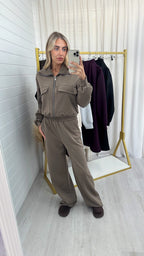 Front Pocket Jacket and Joggers Co-Ord - TAUPE