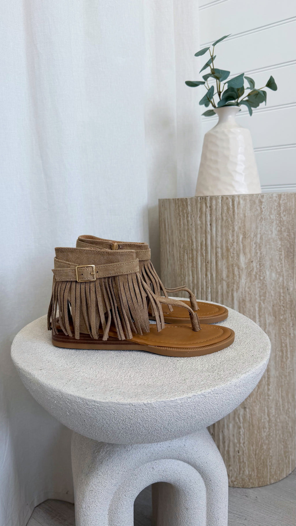 Fringle Ankle Sandals - BEIGE