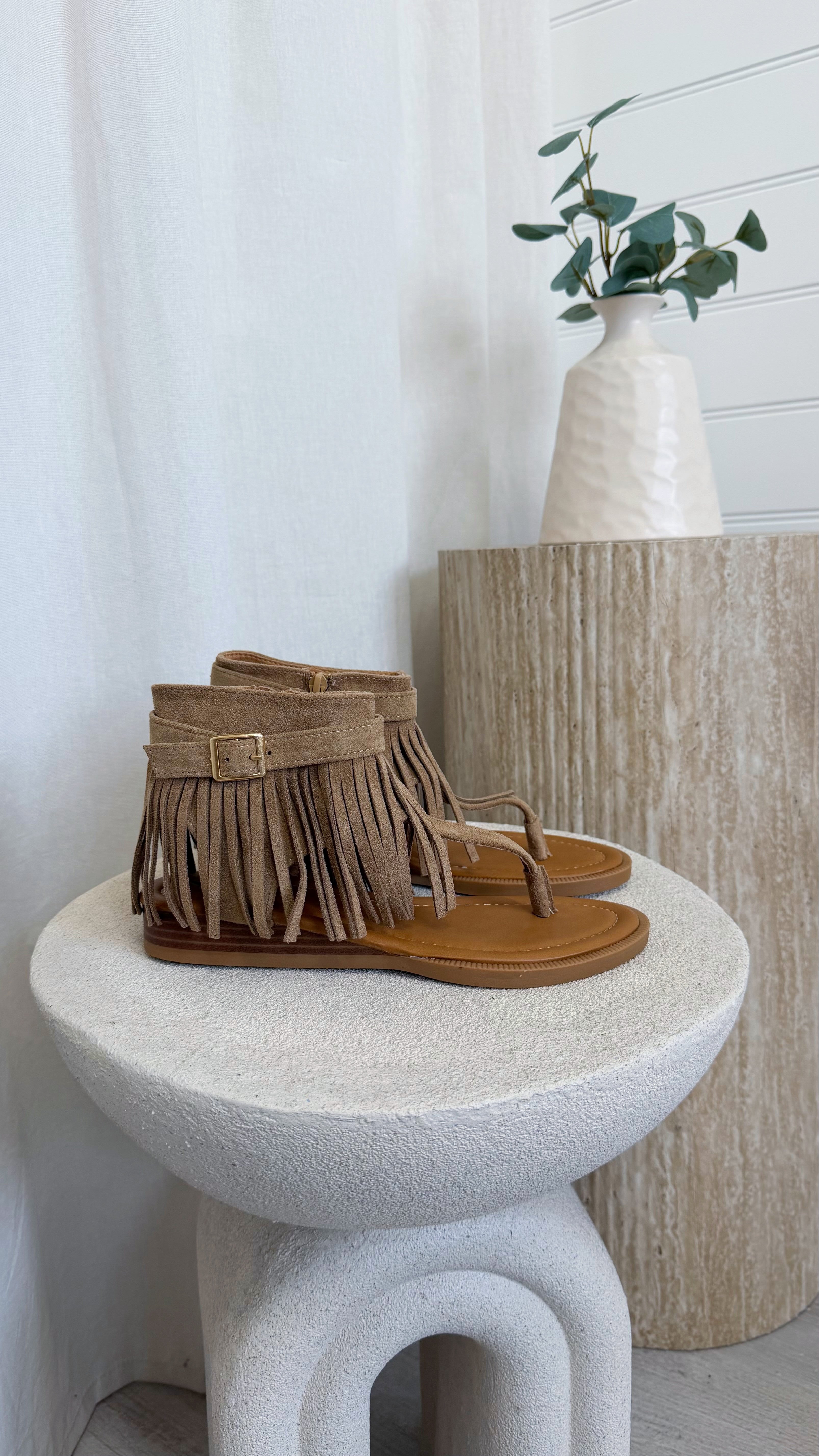 Fringle Ankle Sandals - BEIGE
