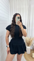 Frill Sleeve Top and Frill Ruched Skirt Co-Ord - BLACK