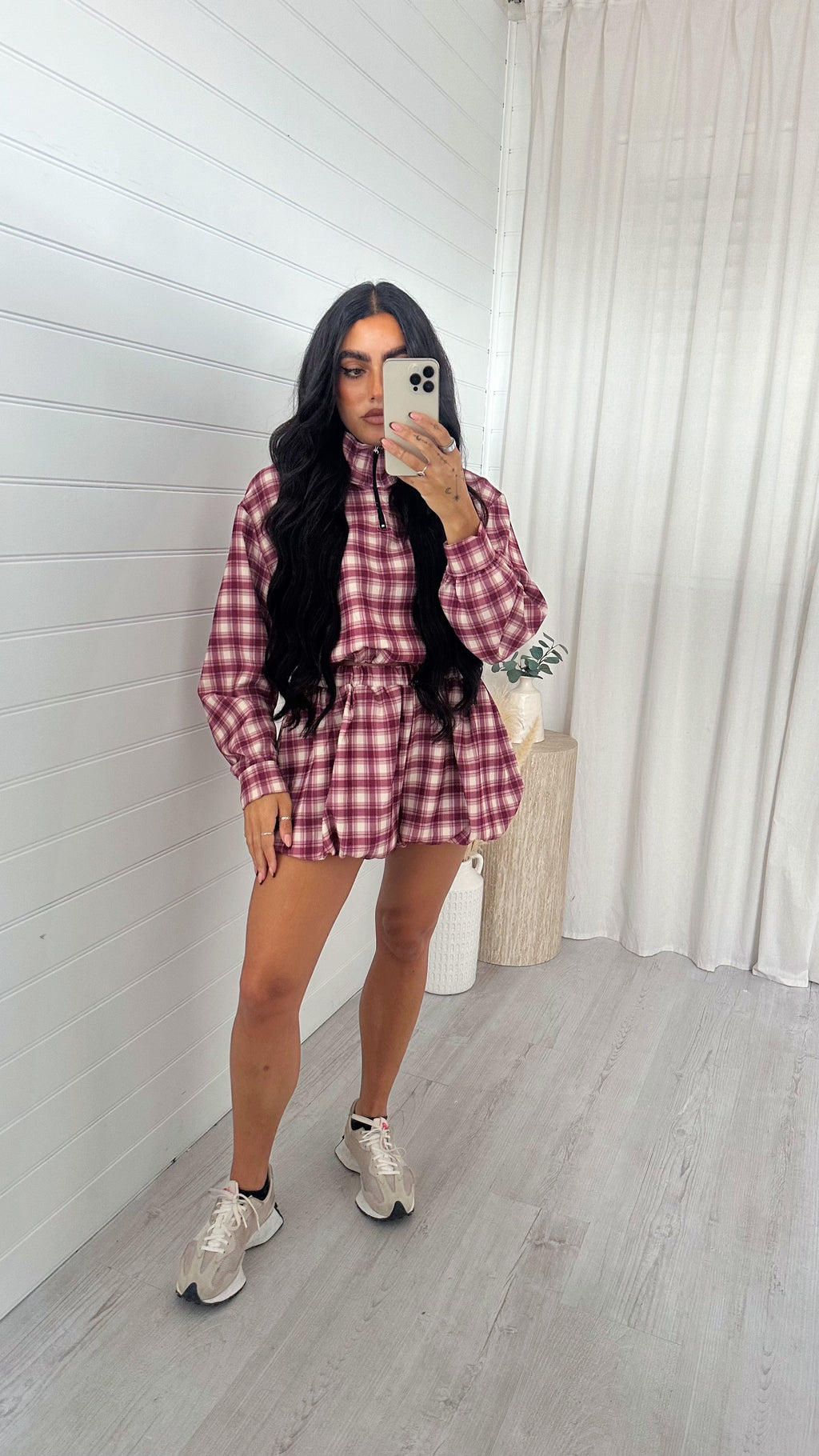Check Short Co-ord - BURGUNDY