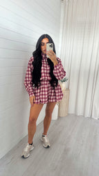 Check Short Co-ord - BURGUNDY