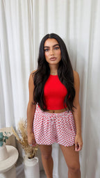 Ribbed Crop Vest Top - RED