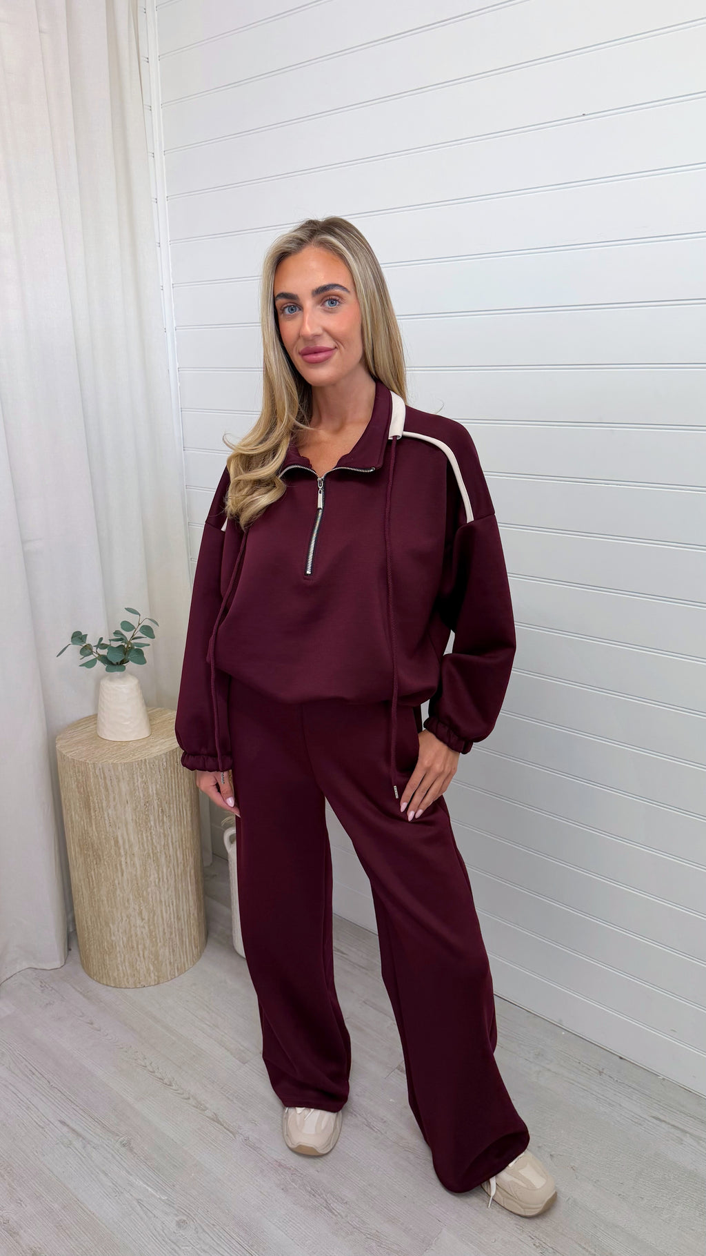 Half Zip Sweatshirt and Joggers Co-Ord - BURGUNDY