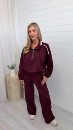 Half Zip Sweatshirt and Joggers Co-Ord - BURGUNDY