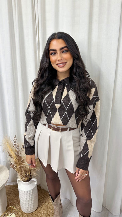 Pleated Tennis Skort with Belt - CREAM