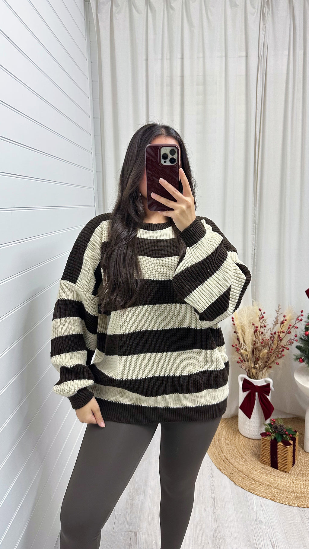 Chunky Knit Stripey Jumper - BROWN/CREAM