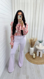 Seam Front Flared Slim Fit Trousers - LILAC