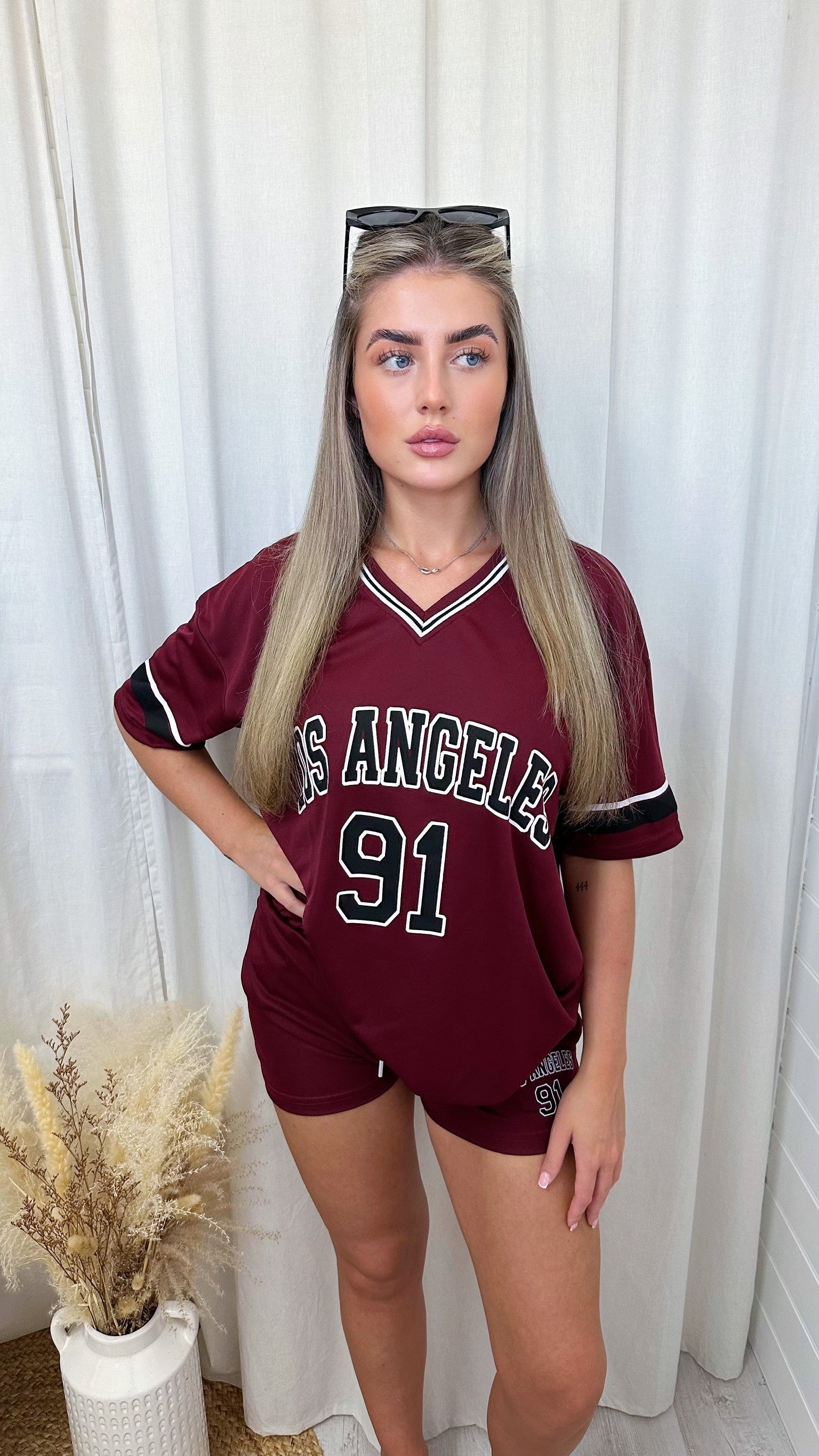 Los Angeles Football Jersey and Shorts Co-Ord - BURGUNDY