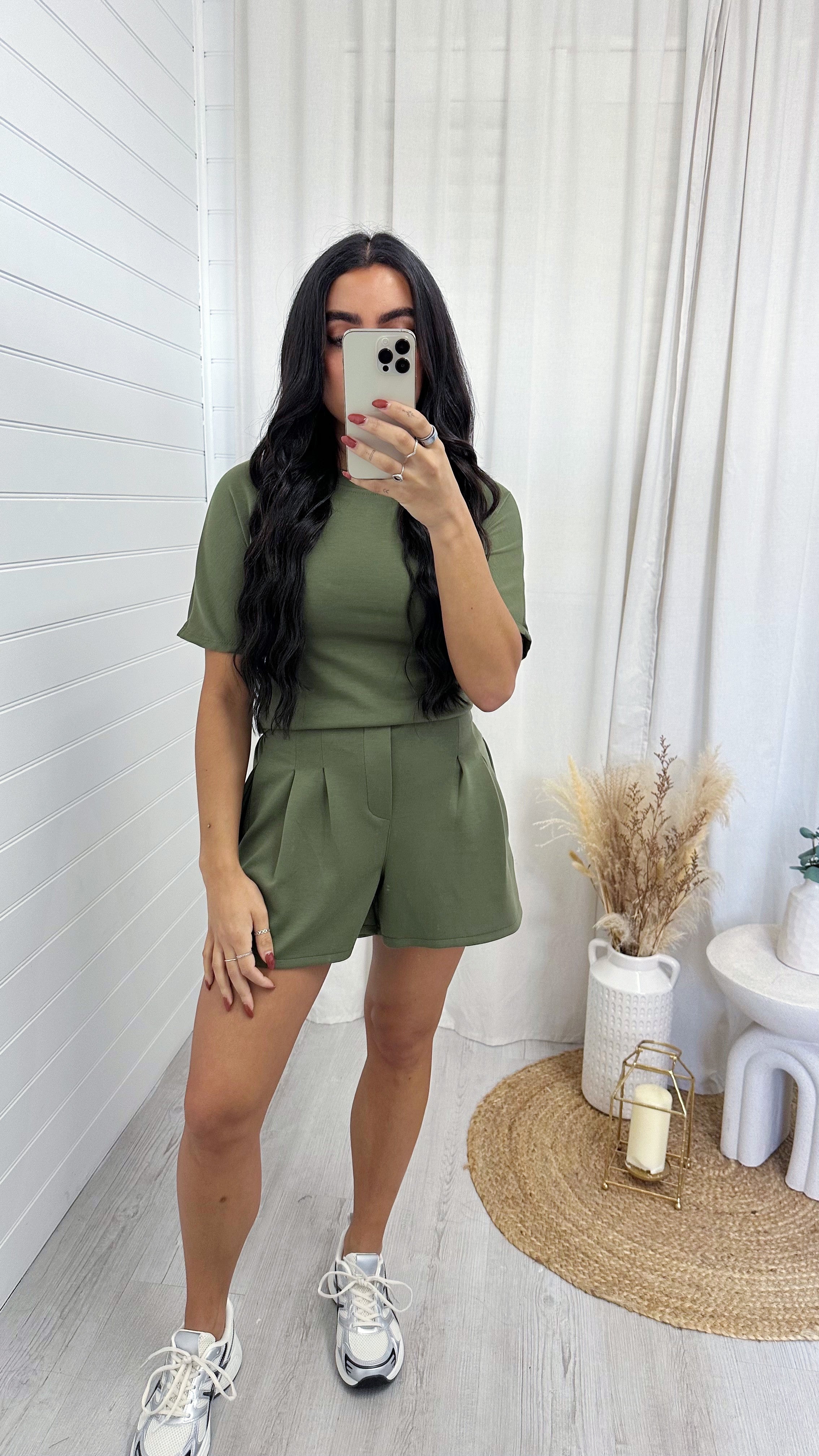 Basic Jersey T-Shirt and Shorts Co-Ord - KHAKI