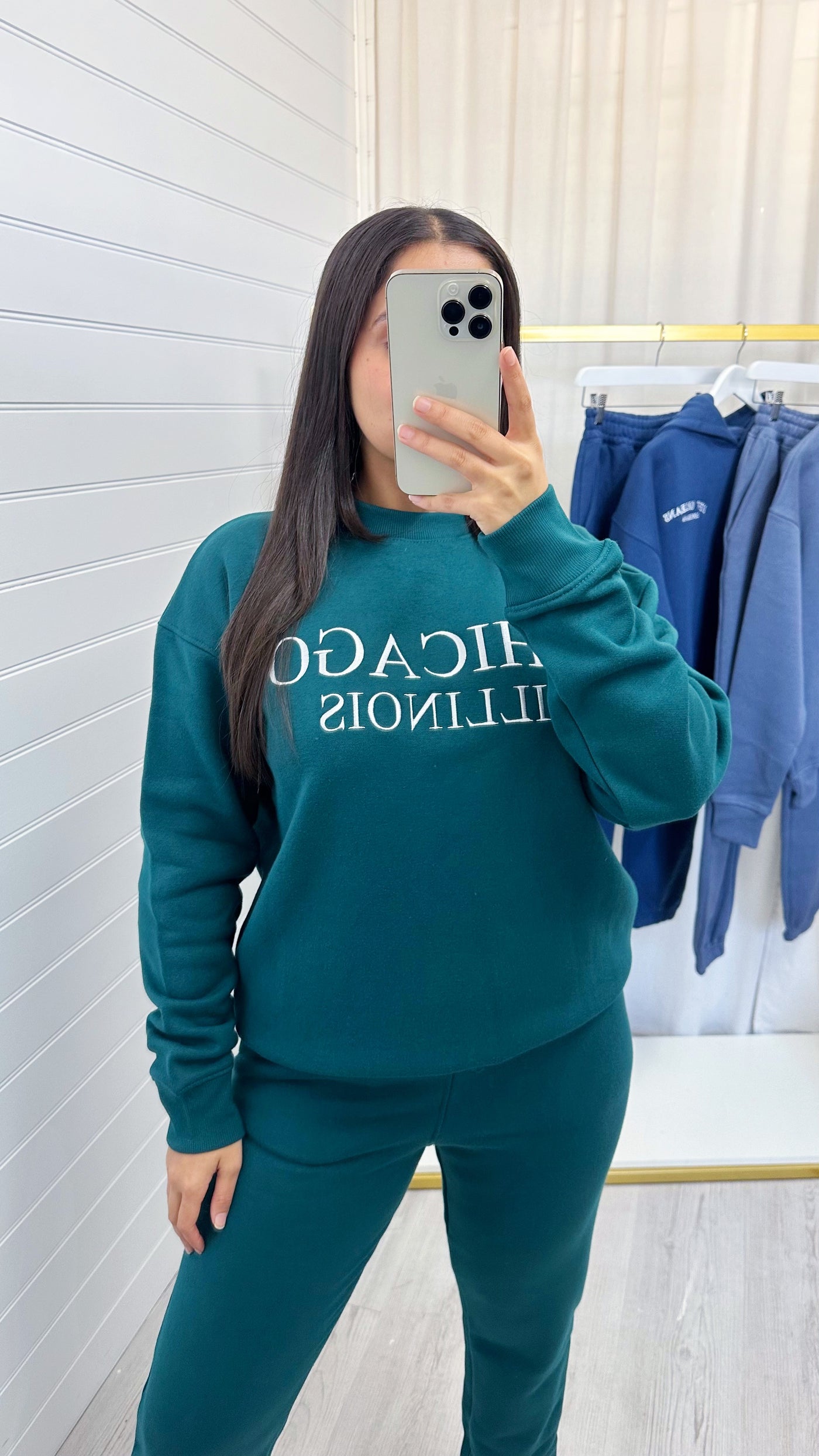 Chicago Embroidered Sweatshirt and Joggers Tracksuit - FOREST GREEN