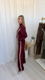 Contrast Stripe Jacket and Joggers Tracksuit - WINE