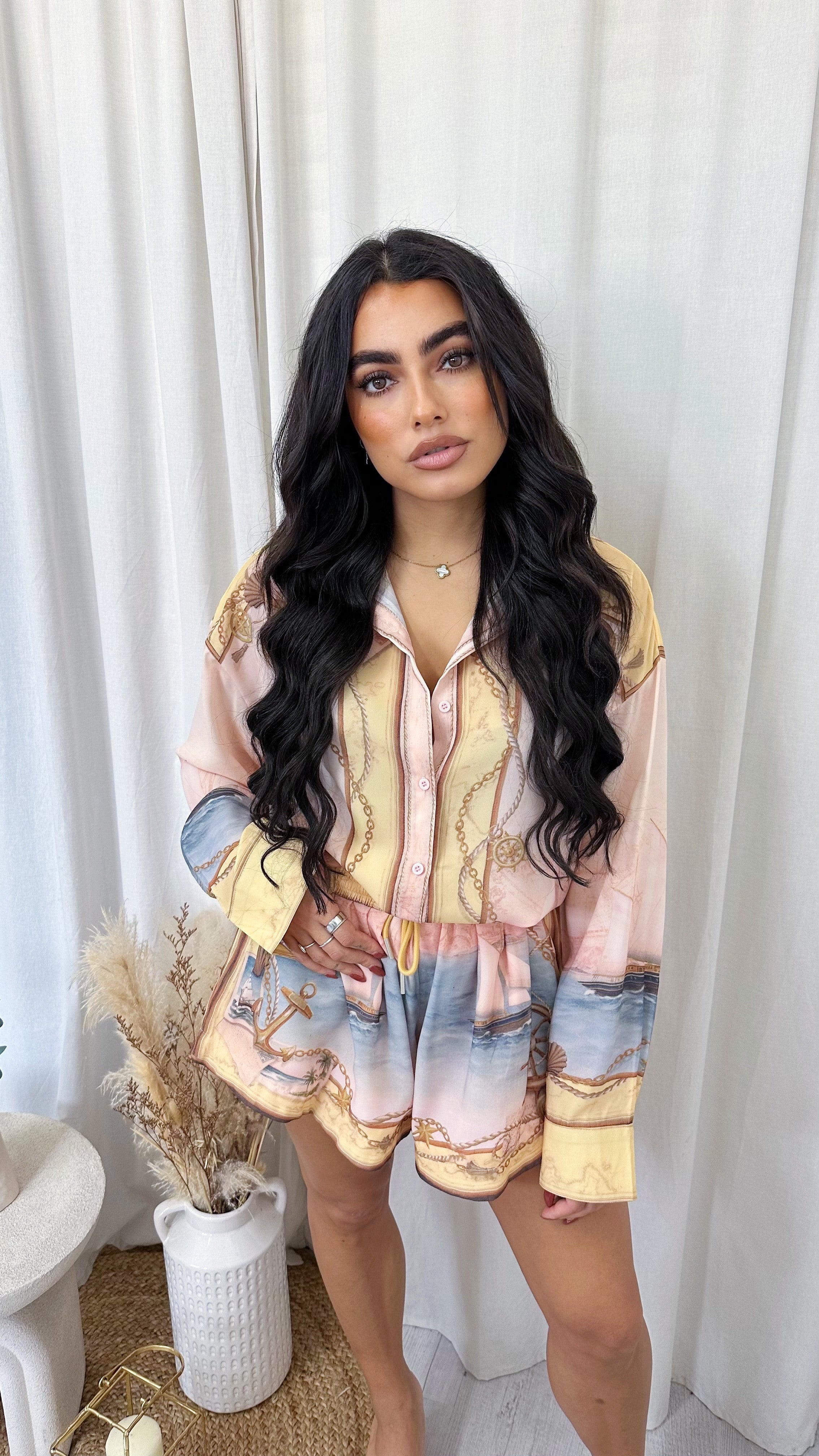 Coastal Print Shirt and Shorts Co-Ord - PASTEL MULTI