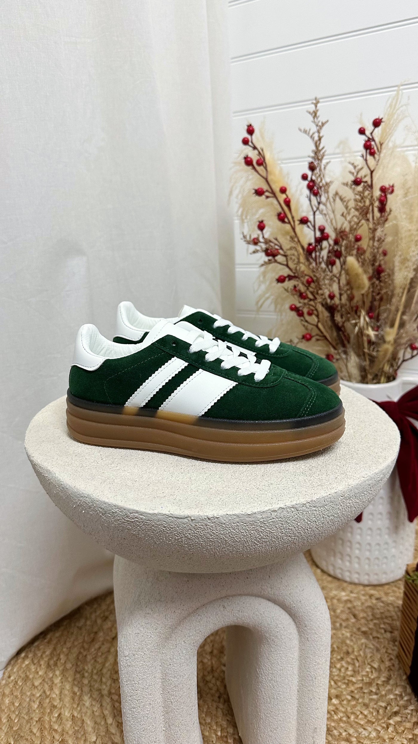 Platform Gum Sole Suede Trainers - PINE GREEN
