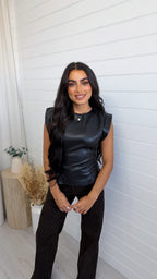Leather Cap Sleeve Top - BLACK