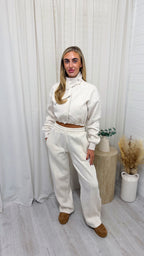 Funnel Neck Crop Jacket and Joggers Tracksuit - OAT MARL