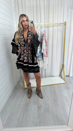 Sequin Gold Embroidered Boho Dress - BLACK